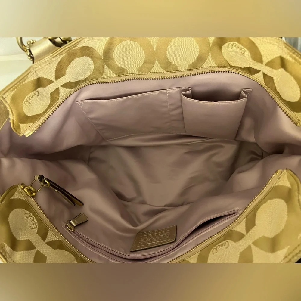 Coach Colette Opt Art Logo Gold Canvas Leather Large Tote Bag—read description